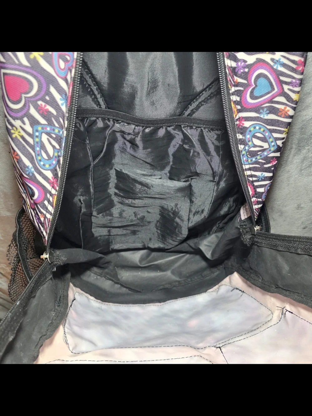 Oxford Black and Pink Heart Print Backpack